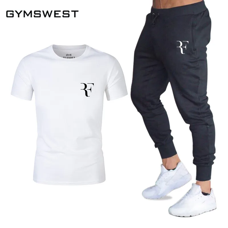 2019 Повседневная футболка тренажерные залы фитнес брюки мужские летние горячие продажи мужские комплекты футболки + брюки 2 шт. комплекты