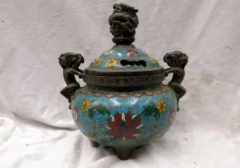 

Old 8" China hand-made bronze Cloisonne 3 dragon censer incense burner Statue