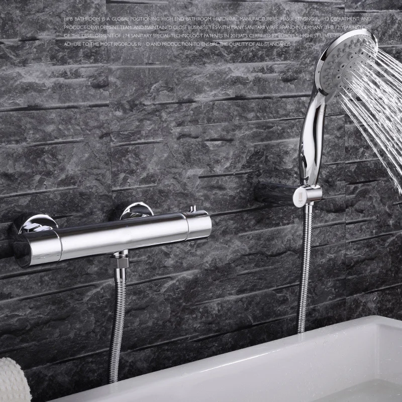  Bathroom thermostatic valve bathtub faucet with Handheldbrass Hot and cold bath faucetwaterfall bat