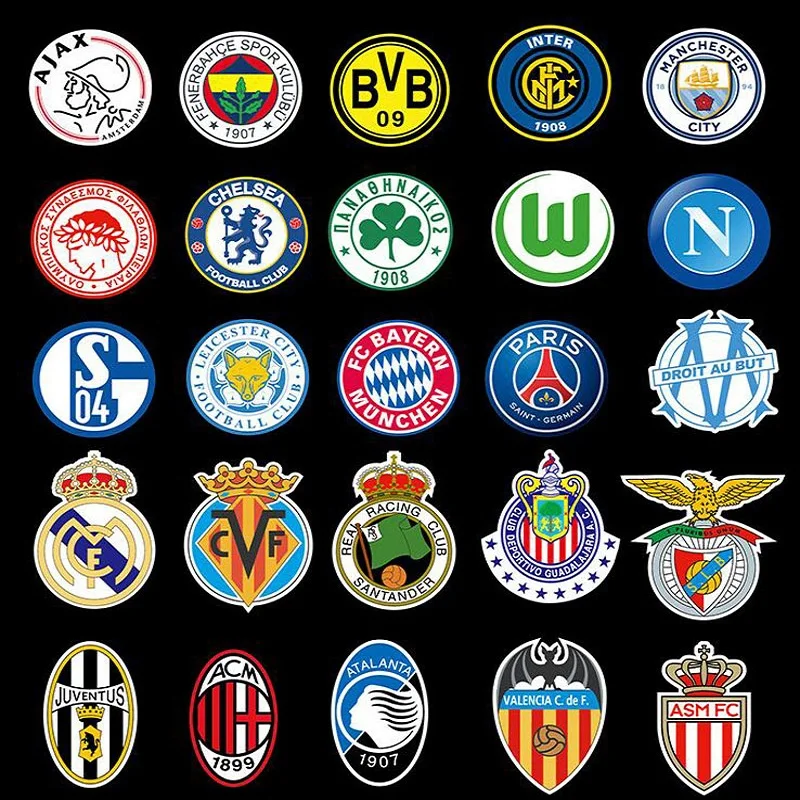 

50Pcs/set PVC Waterproof Graffiti DIY Creative Football Club Logo Sticker for Skateboard Mobile Hand Luggage Laptop Toys sticker