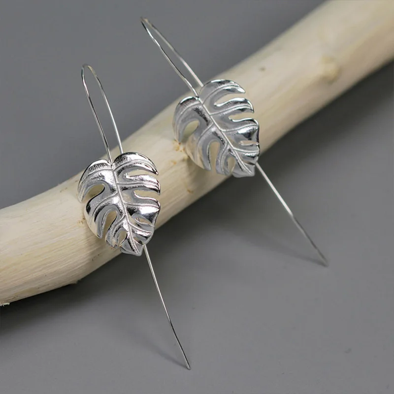 Lotus Fun Leaf Long Silver Earrings Wedding Long Earrings Fashion Jewelry Gold Color Silver 925 Earing Hooks Drop Earring
