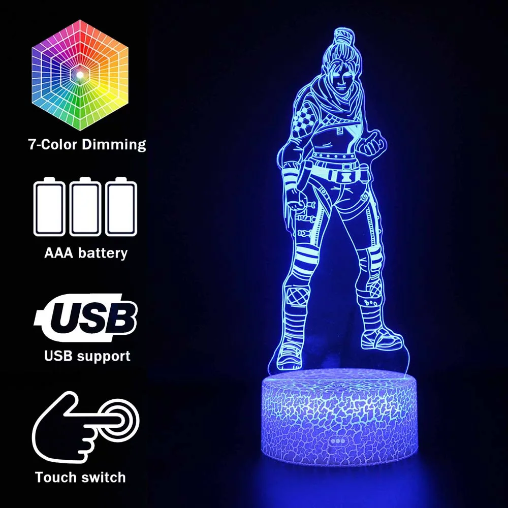

Light up toys 3D illusion Led Lamp Apex Legends Wraith Action Figure Night Light Protector For Kids Present APEX toys For Gamers