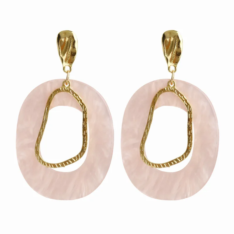 

Ufavoirte New Fashion pink Color white Print Acrylic Acetic Acid Sheet Geometric Circle Square Long Drop Earrings for Women