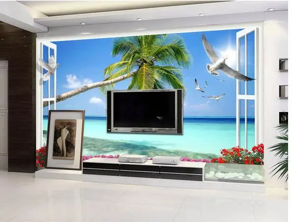 

custom photo wallpapers 3d murals wallpaper scenery outside the window the natural clear 3 d TV setting wall papers decoration