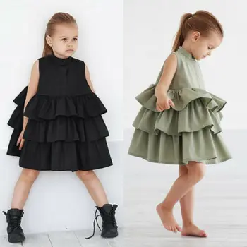 

Toddler Newborn Kid Baby Girls Party Pageant Cake Ruffle Tutu Sleeveless Black Green Colors Bubble Clothes Dress