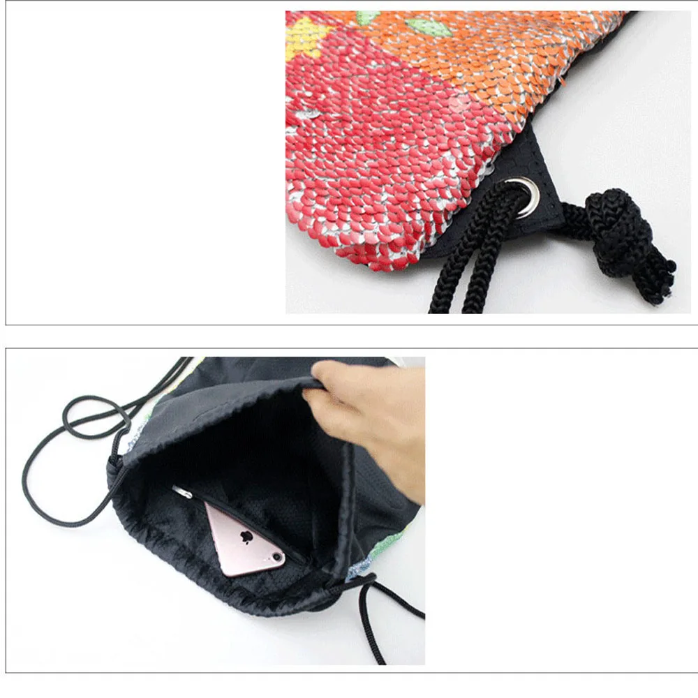 3D Printing Unicorn Sequins Drawstring Bag for Girls Travel Beach Storage Package Kids Cartoon School Backpacks Children Party