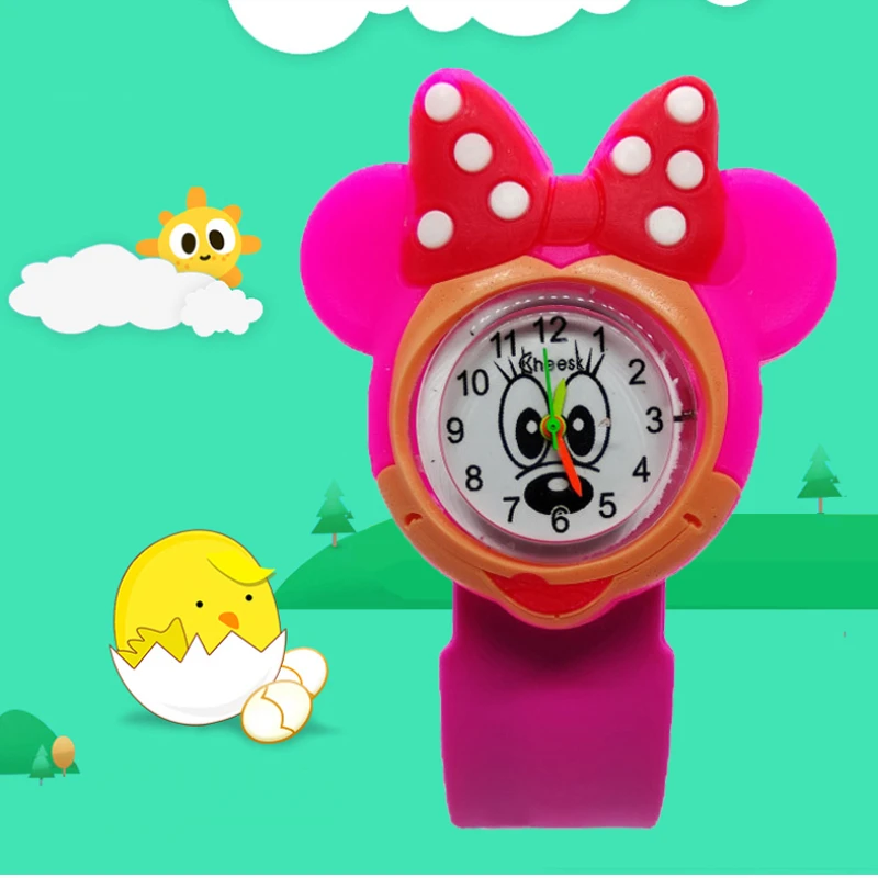

Hello Kitty Children watch boys girls cartoon Chicken Minnie Tape patted table students love child kids watches baby gift Clock
