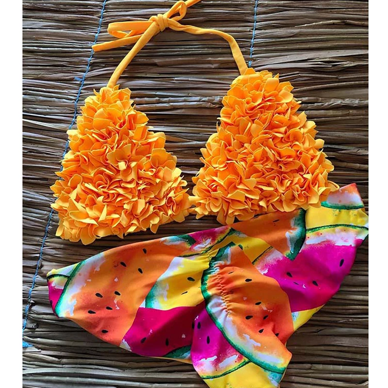 

VIEUNSTA Sexy Women flower Bikini Swimwear New Halter Printed Bikini Set Swimsuit string Push Up brazilian Biquini Bathing suit