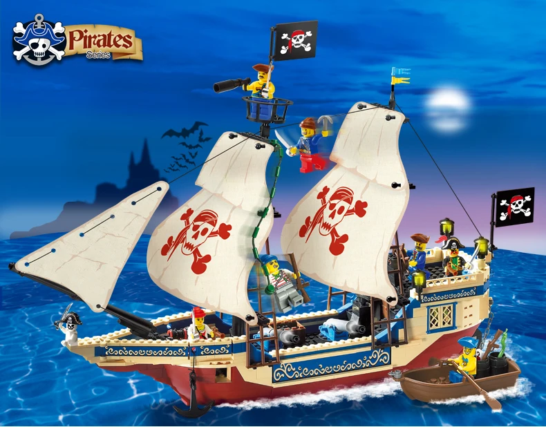 

building block set compatible with lego pirates Number of the seas 3D Construction Brick Educational Hobbies Toys for Kids