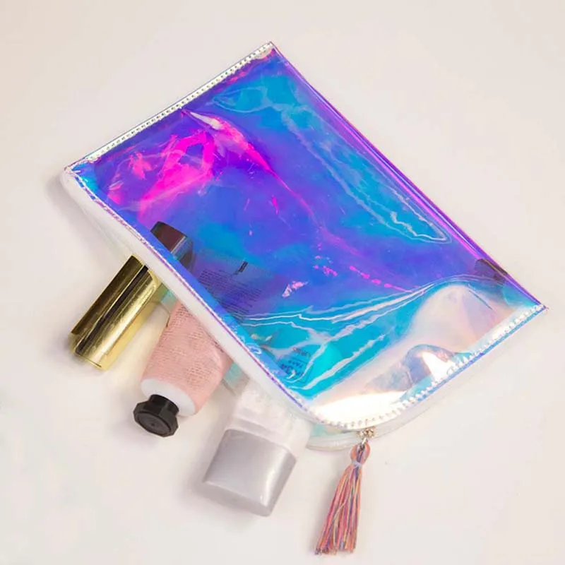 

Adisputent PVC Cosmetic Bag Hologram Laser Transparent Women Makeup Bags Holographic Cosmetic Case Toiletry Portable Bags