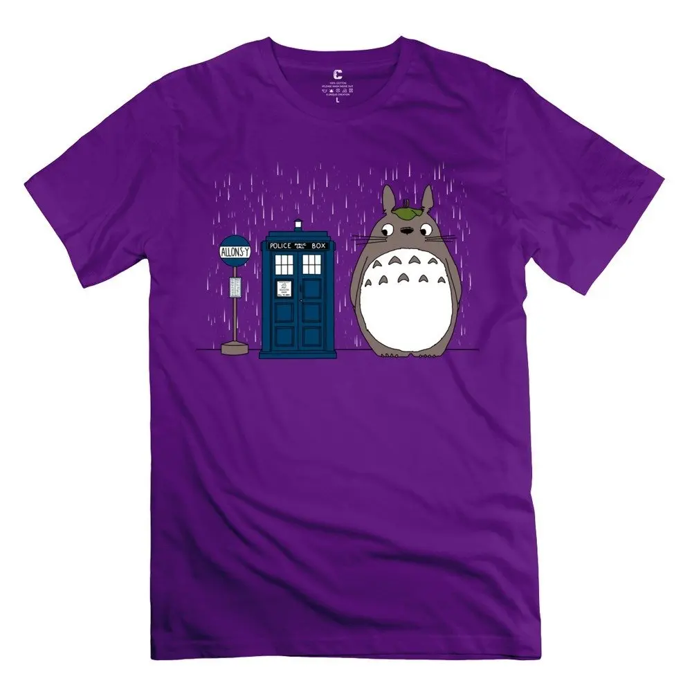 Frb Men 'S طبيب الهاتف الملاكم الجار Totoro T قميص الأرجواني قصيرة كم T قميص القطن القمصان أعلى المحملة قصيرة الأكمام