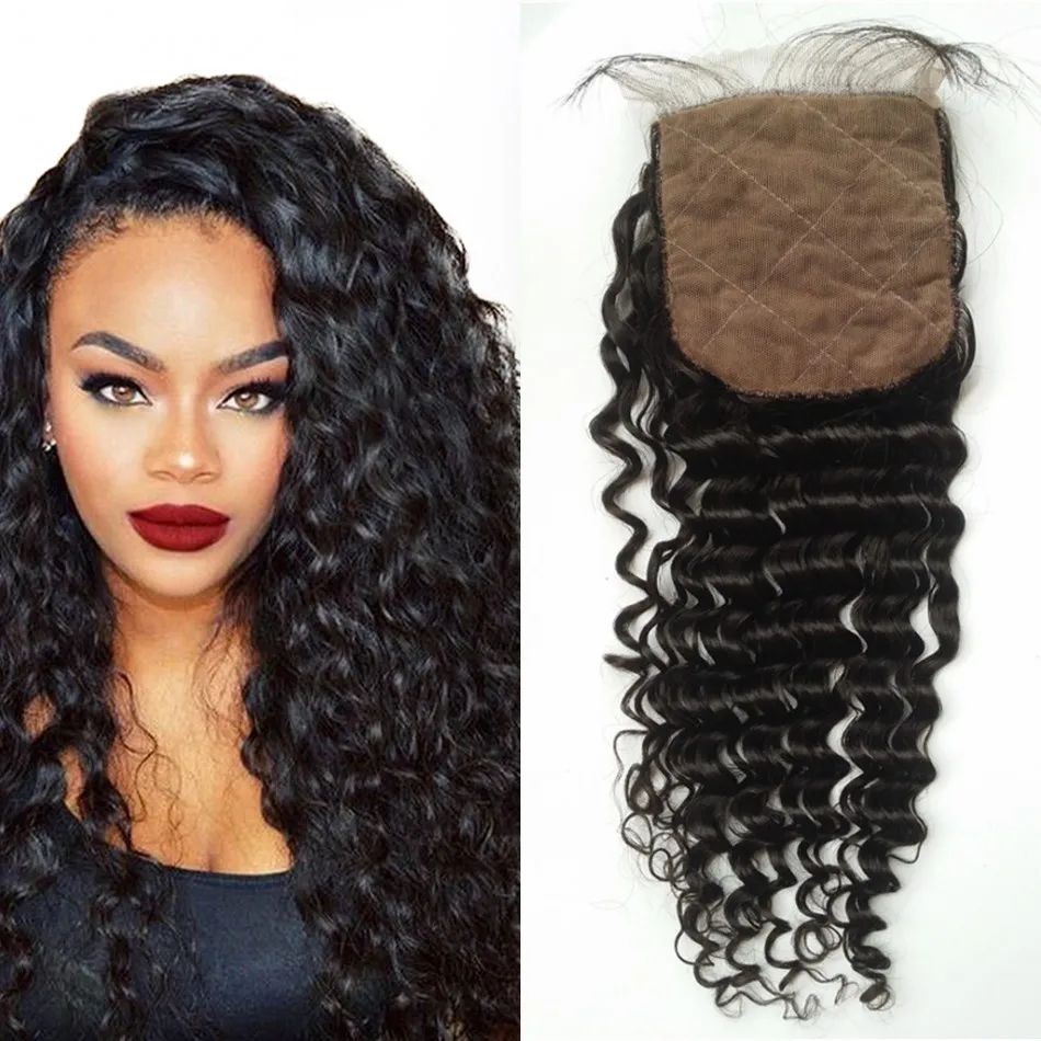 

DHL FREE Unprocessed Virgin Silk Base Closure Brazilian Virgin Hair Deep Curly Wave Closure With Baby Hair