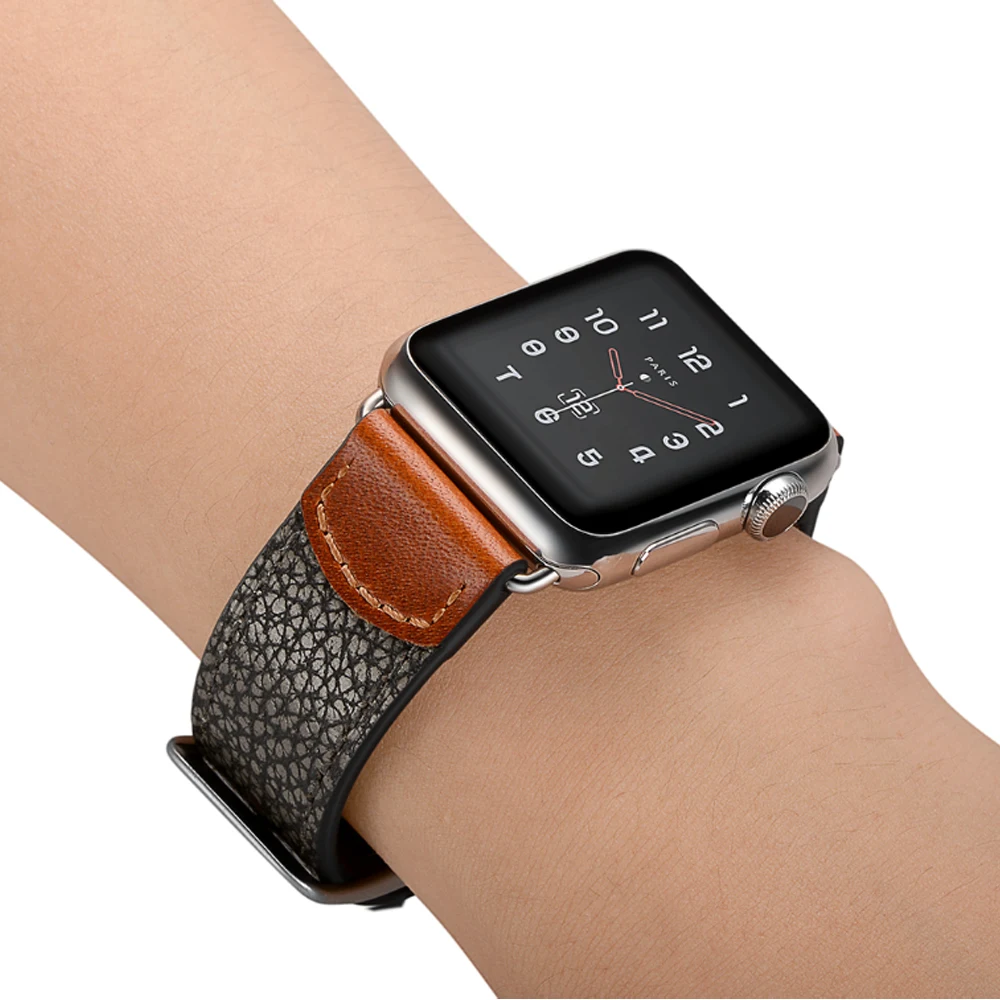 Ремешок из натуральной кожи для Apple watch band 44 мм 40 iwatch 42 38 браслет с каменным узором