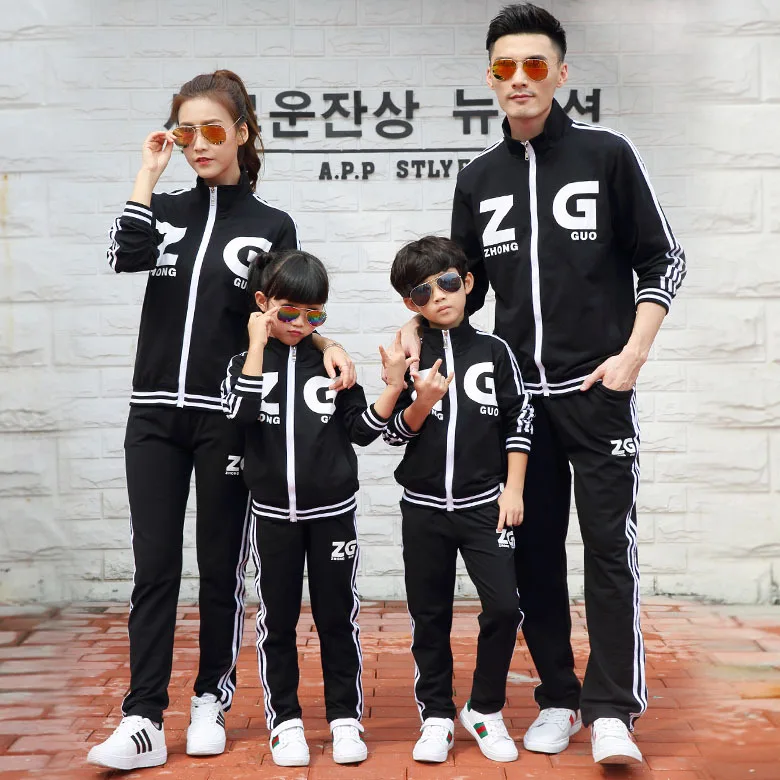 

Family fashion family pack Casual wear Sports clothes Black Red Blue  Spring Autumn family matching outfits family hoody set