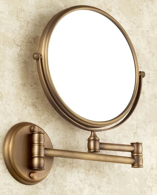 Набор аксессуаров для ванной комнаты, латунный античный бронзовый резной набор для ванной, вешалка для полотенец, держатель для бумаги, держатель для туалетной щетки, кран - Color: double size mirror