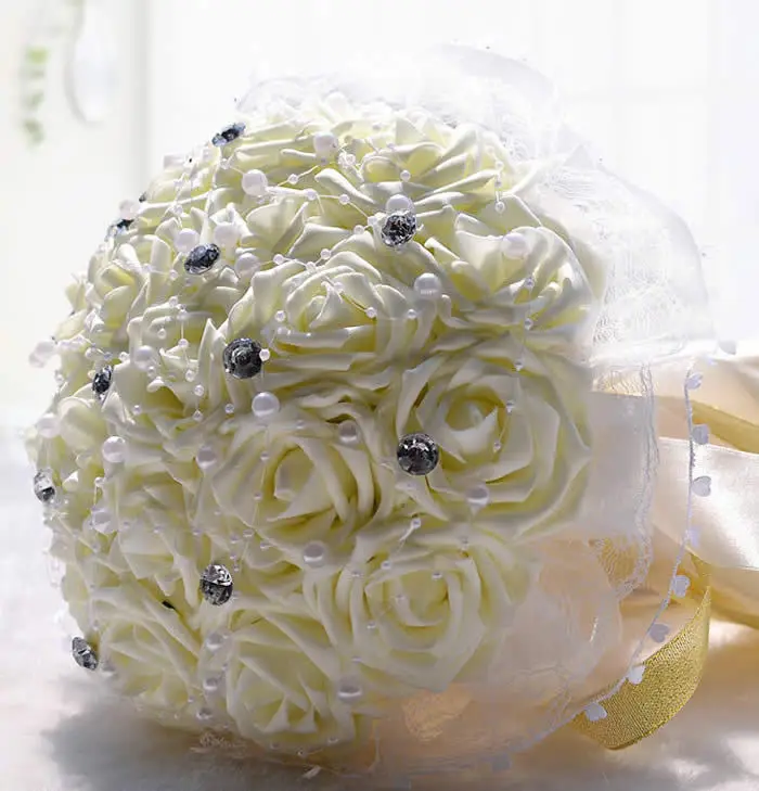 Gris Plata Flores Plumas de dama de honor de novia Boda Marfil Corsage Ojales