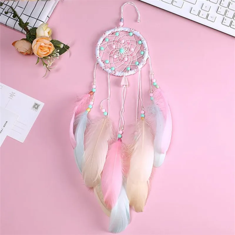 

Romantic Pink Feather Dream Catcher Colorful Girl Room Window Pendant Craft Wind Chime Catchers Best Gift Dreamcatcher #B15