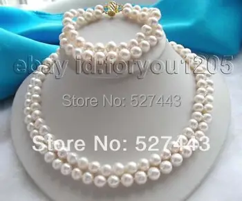 

Wholesale free shipping >>2r Natural White 9mm Pearl Necklace Bracelet A Set