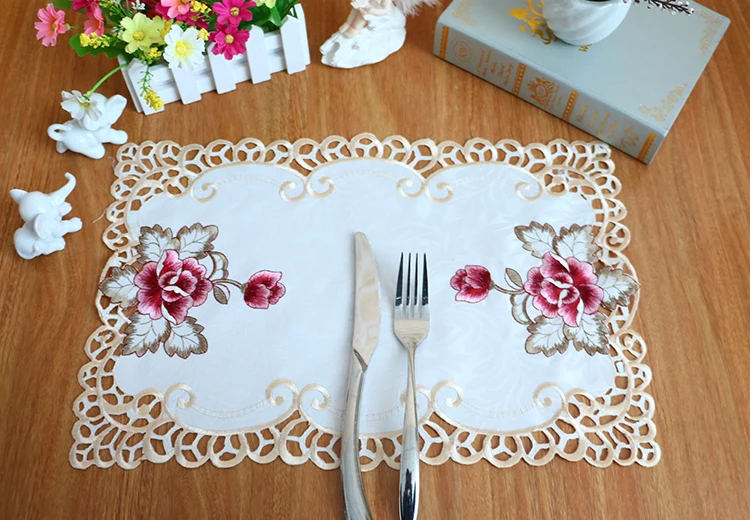 Современная атласная Кружевная салфетка настольные салфетки с цветочной вышивкой кружка набор подставок для напитков ткань чайное покрытие полотенца домашний Свадебный декор
