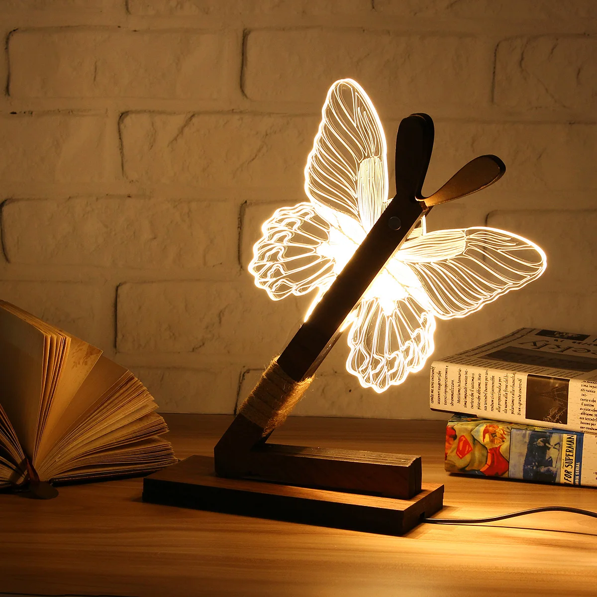 

EU & US Plug 3D Butterfly Wood Stand Lamp Bedroom lamp Warm White Lighting Plug Connector Home Ornament Baby Gift Lights