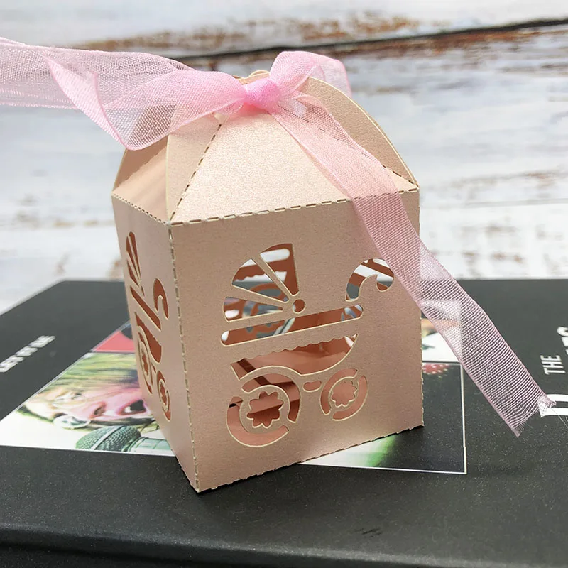 Детская коляска, коробка для печенья, вечерние коробки для крещения и крещения, сумка для конфет, перламутровая бумажная коробка для торта, домашний декор, 50 шт./лот