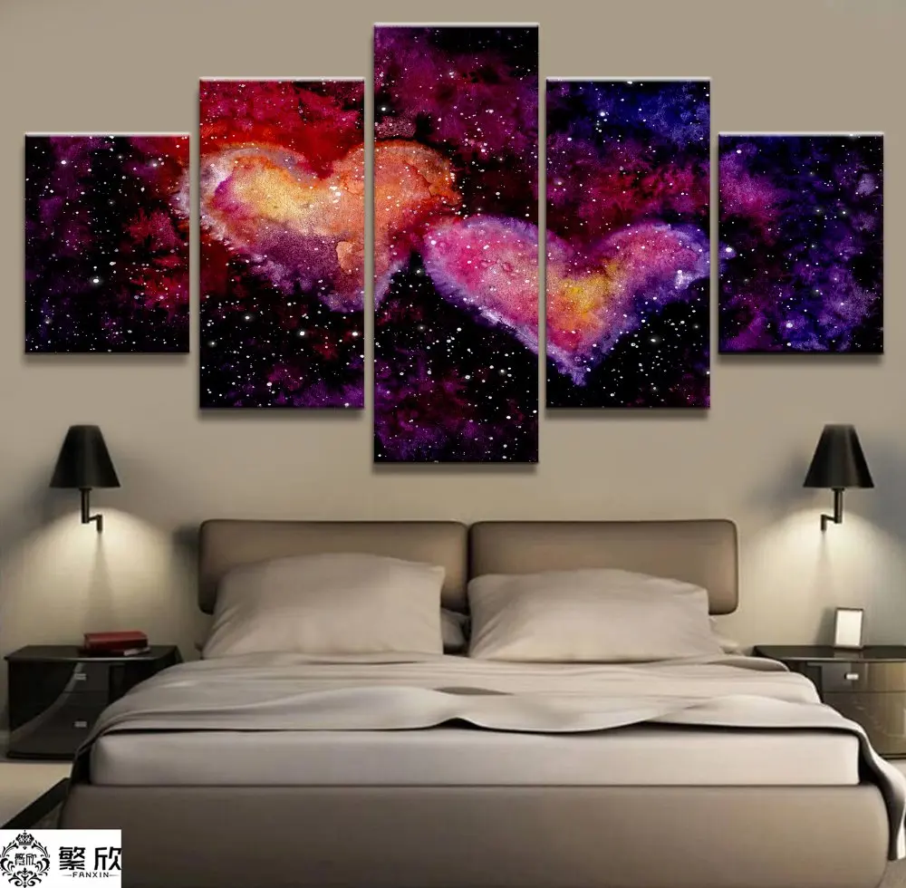 

5 Panel Love Stars Landscape Canvas Printed Painting For Living Room Wall Art Home Decor HD Picture Artworks Modern Poster