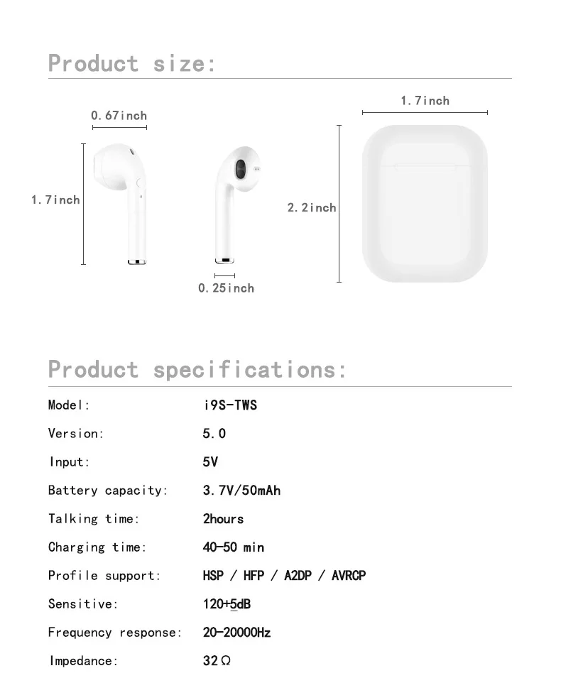 TWS 5,0 i9s Bluetooth гарнитура Беспроводные наушники стерео HD Handsfree шумоподавление Авто пара наушников для iPhone Xiaomi huawei