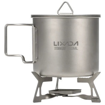 

Lixada Alcohol Stove Spork Windshield 4pcs Camping Titanium Cookware Set with 550ml Water Cup Mug Folding Solidified for Outdoor