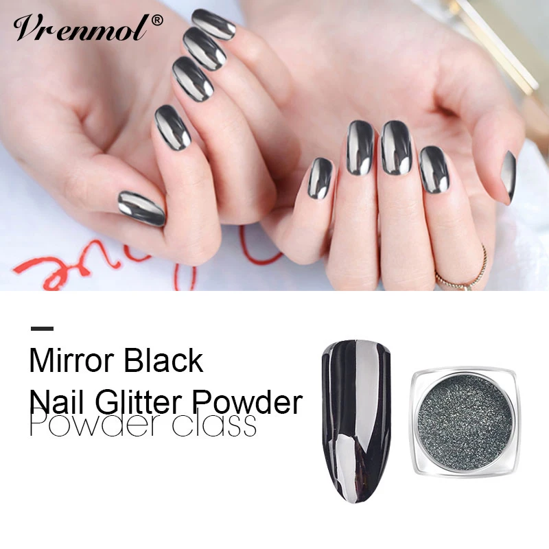 

Vrenmol 1g Super Dazzling Mirror Black Nail Glitter Powder DIY Chrome Pigment Dust for Nail Need Black Gel Polish 3d Nail Design