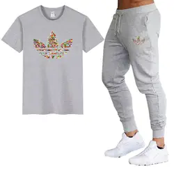 Для мужчин s Спортивная Брюки + футболки комплект 2 шт. комплект 2019 летние хлопковые тренажерные залы Для мужчин s джоггеры Фитнес брюки