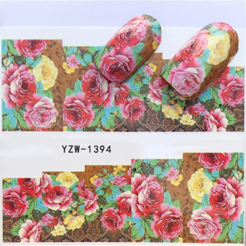 YWK 1 лист градиентный цветок серии наклейки для ногтей наклейки Цветочные/единорог клей Маникюр наклейки Шарм Дизайн ногтей украшения - Цвет: YZW-1394