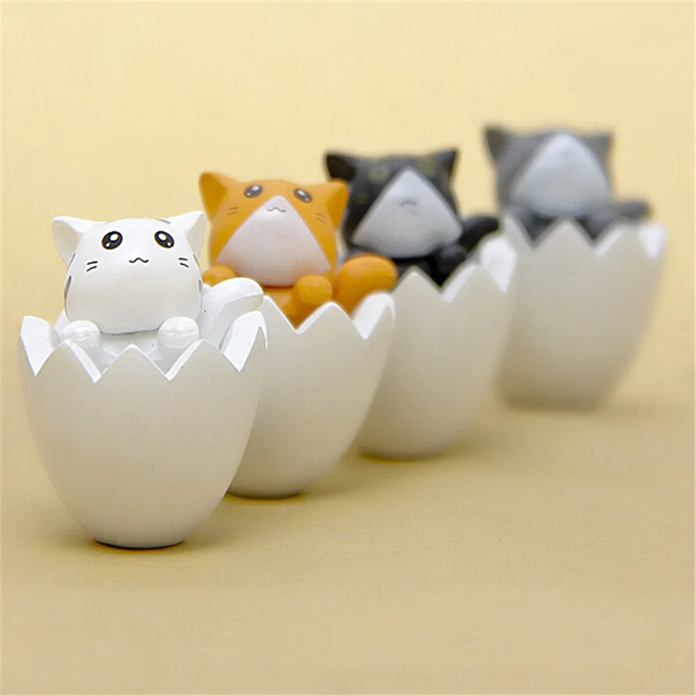

Mini Cat Inside Egg Miniature Toy Figurine Wedding Decoration Cake Mini Fairy Garden Resin Craft Ornament Landscape Decor