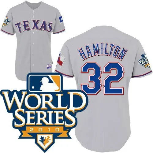 2010 World Series Texas Rangers Jerseys 32 Josh Hamilton Grey