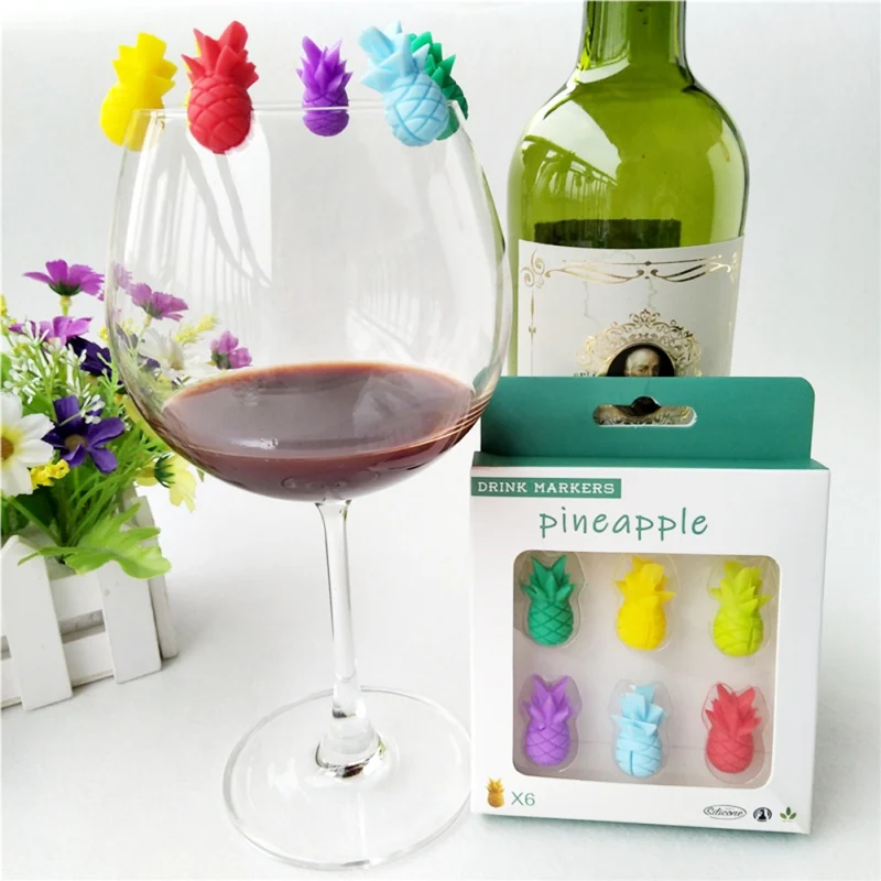 

6PCS Household Silicone Cute Pineapple Wine Glass Recognizer Marker Festival Party Supplies