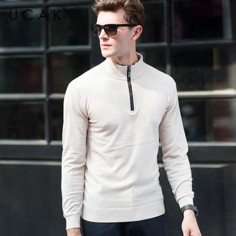 UCAK Brand Sweater Men Pure Merino Wool Pullover Men Autumn Winter Cashmere Sweaters Fashion Zipper Turtleneck Pull Homme U3008 UCAK Brand Sweater Men Pure Merino Wool Pullover Men Autumn Winter Cashmere Sweaters Fashion Zipper Turtleneck Pull Homme U3008