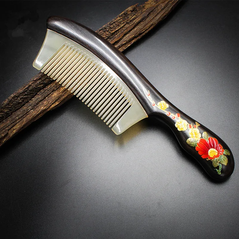

2019 Natural Ebony Black comb comb top quality horn hand painted lacquer comb customized
