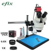 Efix HDMI VGA микроскоп камера simul-focal непрерывный зум 3,5~ 45X Тринокулярный Стерео микроскоп 56 светодиодный Универсальный кронштейн коврик