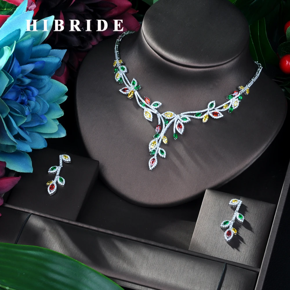 HIBRIDE новое поступление AAA ювелирные изделия Muiticolor лист дизайн 2 шт. набор для