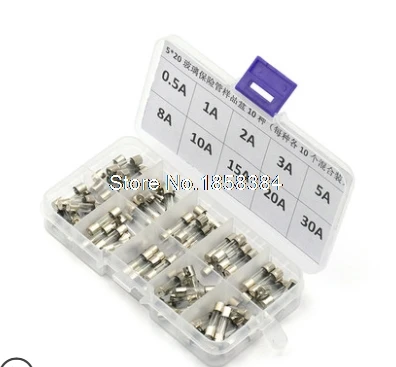

100PCS with box 5x20mm Quick Blow Glass Tube Fuse Assorted Kits 0.5-30A fast-blow Glass Fuses