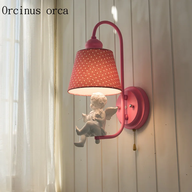 

Cartoon creation white angel wall lamp living room corridor children's room lamp American garden doll wall lamp free shipping