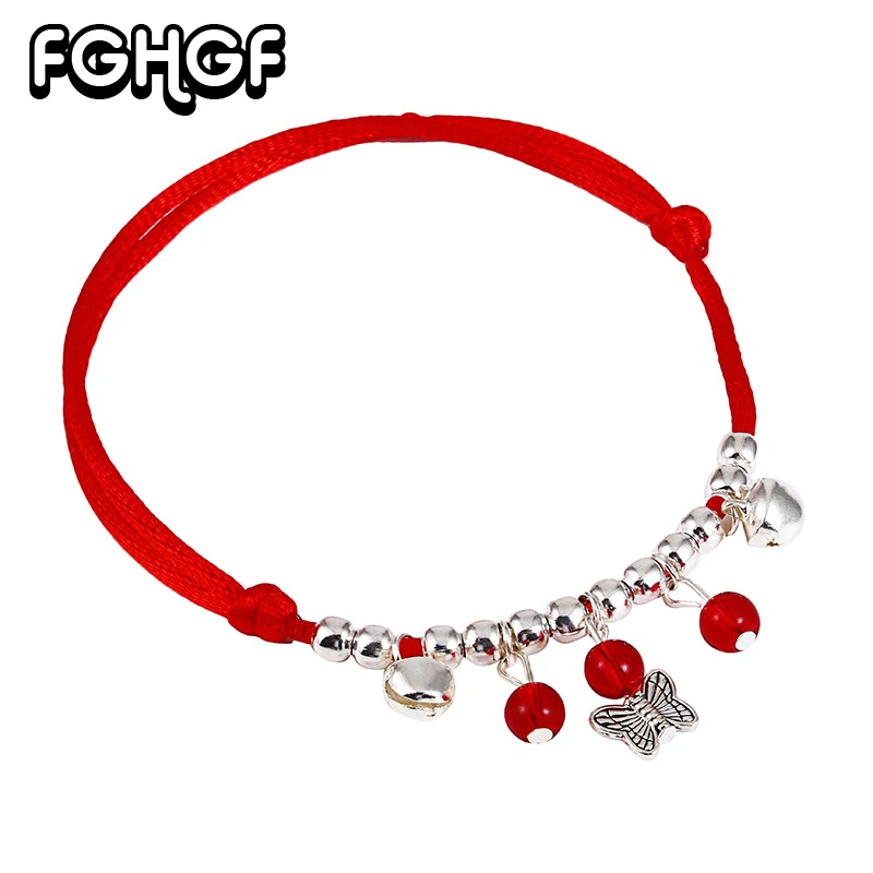 

FGHGF Korean version of the simple red rope pendant anklet hand-woven national style auspicious adjustable retractable anklet