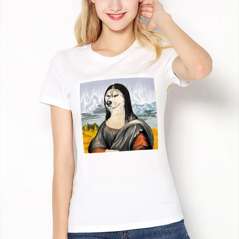 

CZCCWD Ropa Mujer Verano 2019 Summer Harajuku Fashion Mona Lisa Dog Funny Tshirt Women Van Gogh Michelangelo Tumblr Humor Tshirt