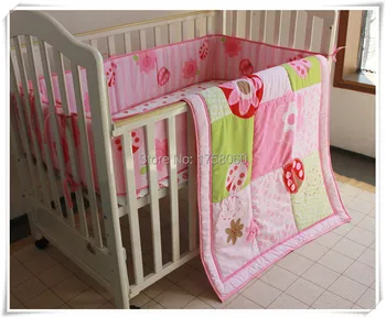 

Pink Printing 3pcs/Set 100% Cotton Baby Bedding Cuna Bumper Crib Skirt Diaper Bag Cotton Comfort Baby Bedding Set