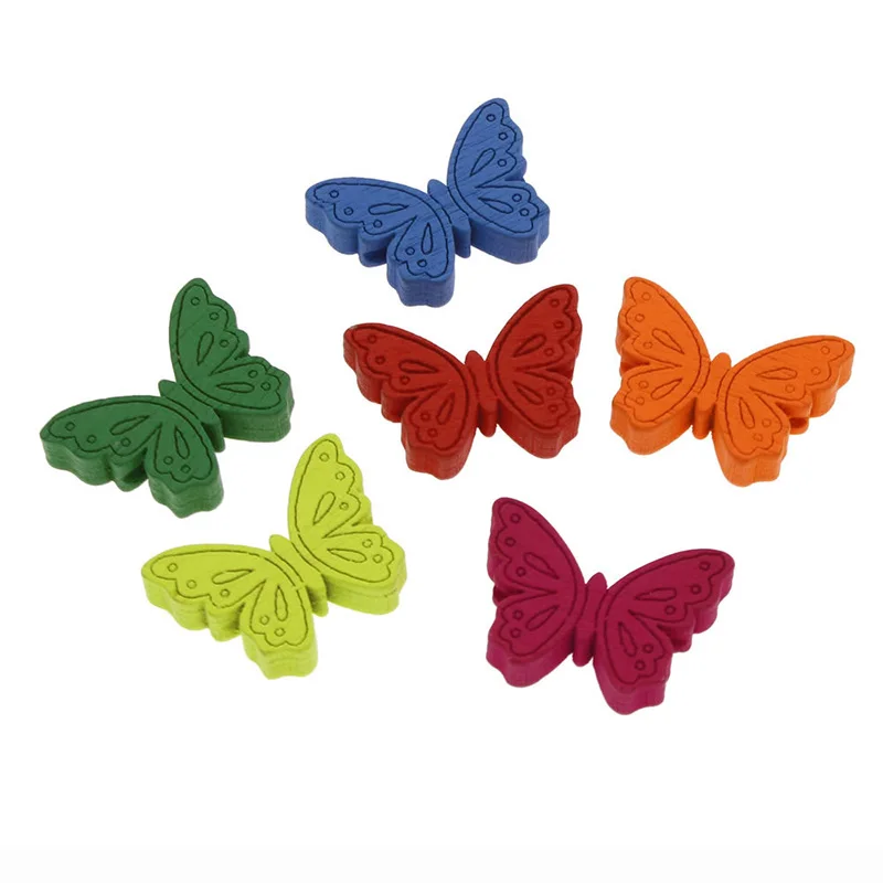 50 pcs Colorful Wooden butterfly Buttons Sewing Scrapbooking Craftin