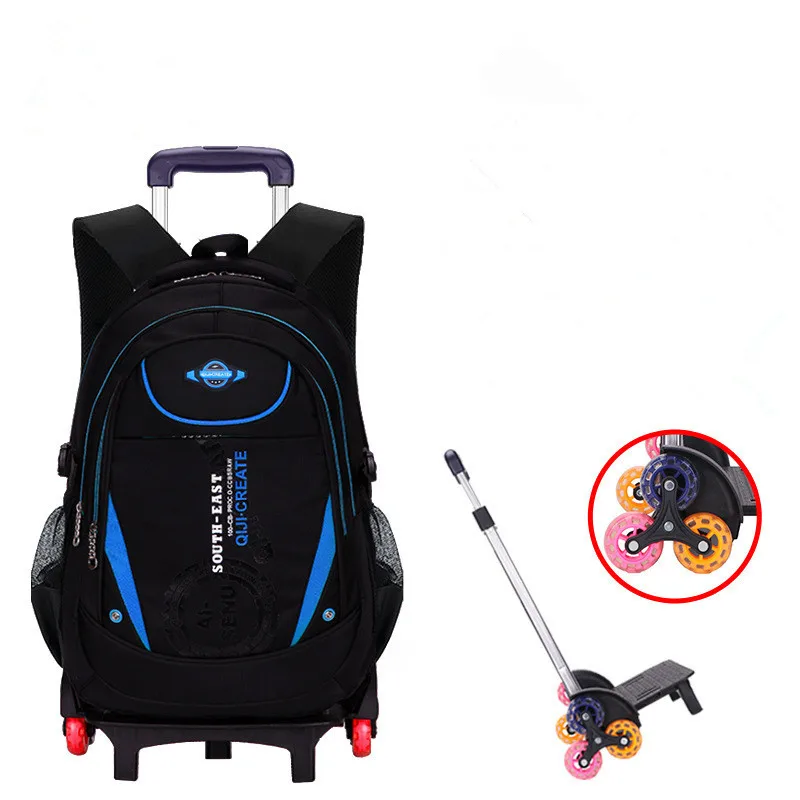 Съемный рюкзак на колесиках для мальчиков, школьный детский ортопедический рюкзак, школьный рюкзак для девочек, детская сумка, Mochila Infantil - Цвет: blue 6 wheels