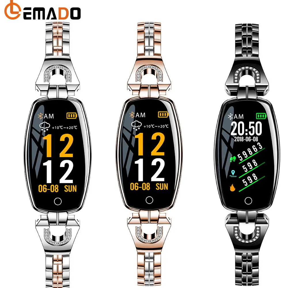 

LEMADO H8 Smart Watch IP67 waterproof of Metal wristband Heart rate tracker Bluetooth For Android IOS as gift Wristband Women