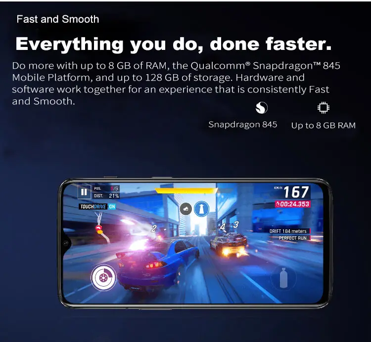 ONEPLUS 6T A6010 8GB RAM 128GB ROM Qualcomm Snapdragon 845 2.8GHz Octa Core 6.41 Inch 2.5D AMOLED Corning Gorilla Glass 6 FHD+ Full Screen Dual Camera Android 9.0 4G LTE Smartphone