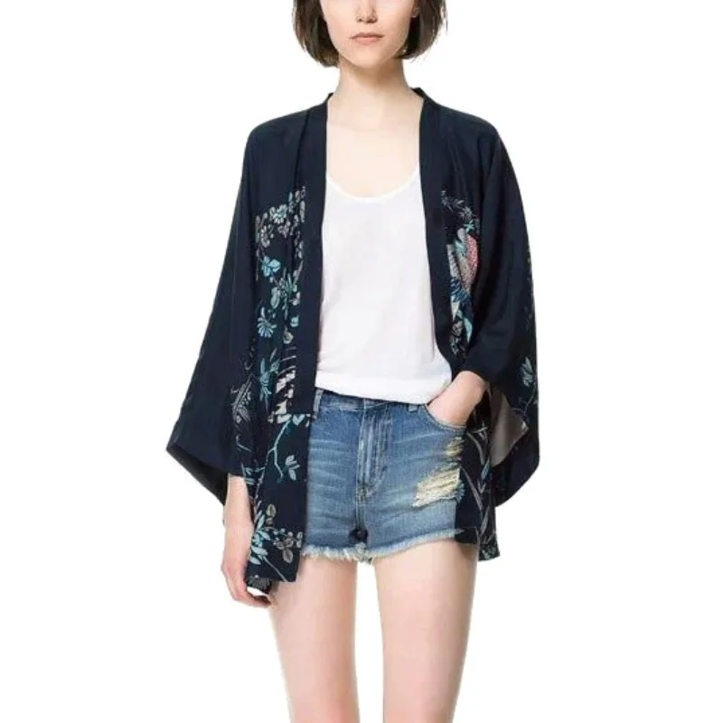 

Women Blouses Japanese Kimono Phoenix Printed Bat Sleeve Loose Cardigan Sun Protection Blouse