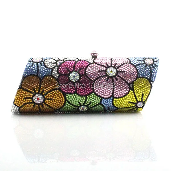 

Delicate Handmade Floral Crystal Ladies Purse Evening Party Clutch Bags With Sliver Chain