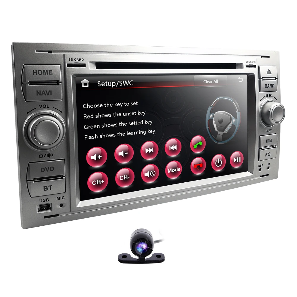 Clearance 7" Car DVD player For Ford Focus Mondeo S-Max 4 Galaxy Kuga Transmit  DAB+ BT Black Silver color OBD2 Free Map card+Rear Camera 4